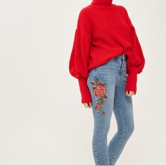 Topshop Denim - Topshop Jamie moto rose patch skinny denim